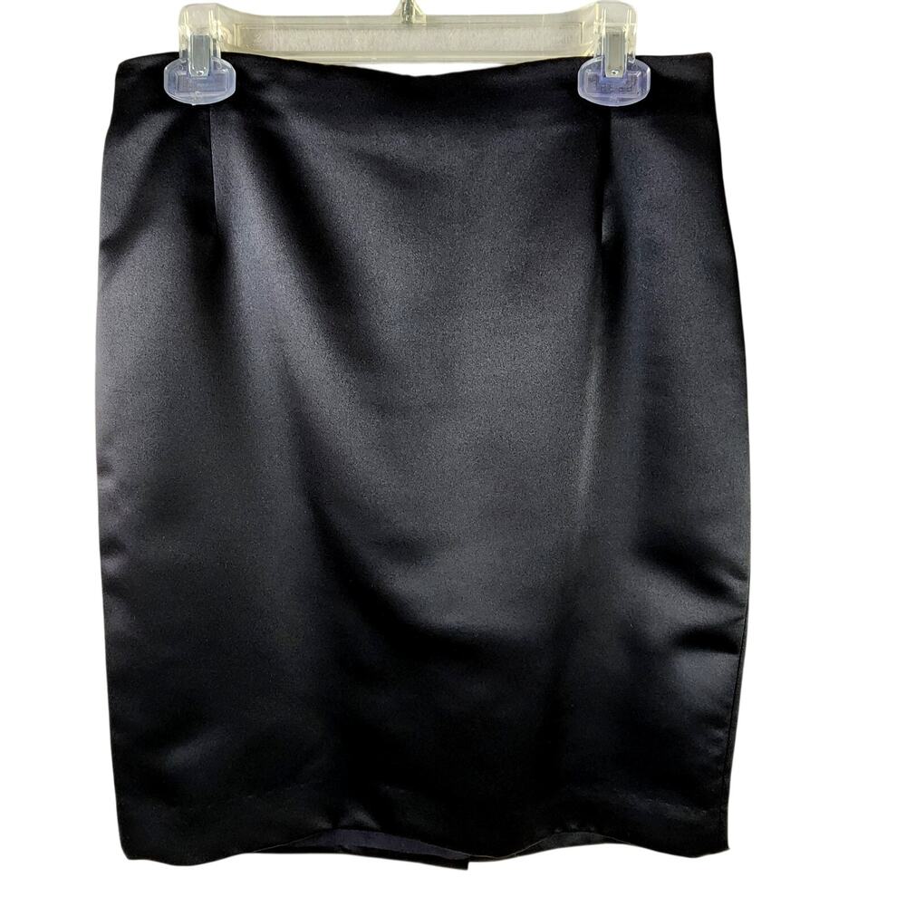 Garfield & Marks Straight Skirt Back Slit Size 10 Polyester Black Satin Feel